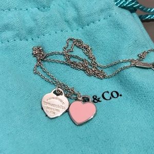 Mini Tiffany & Co RTT double heart tag pink necklace